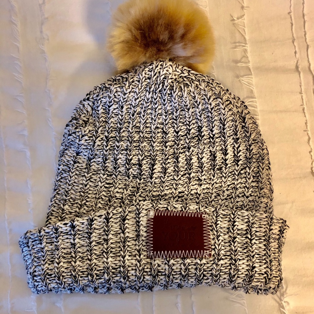 Love Your Melon Black Speckles Pom Beanie Hat